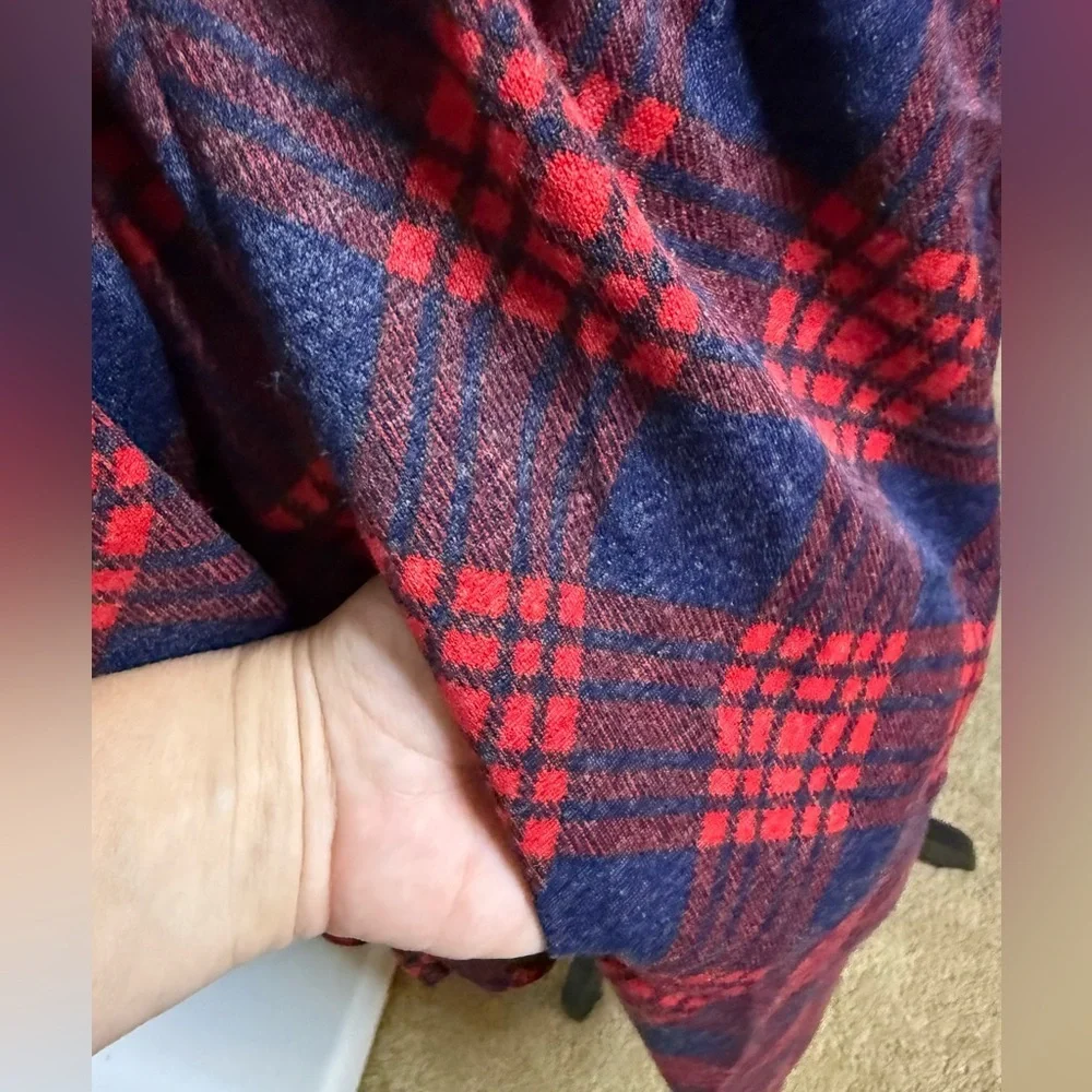 Vintage 70’s Red & Blue tartan plaid long sleeve midi dress belt, pockets 14 - Picture 3 of 9